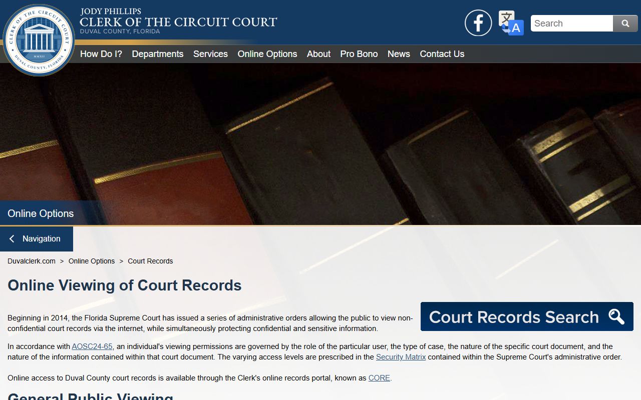 Duval County court records access page on the Clerk's website