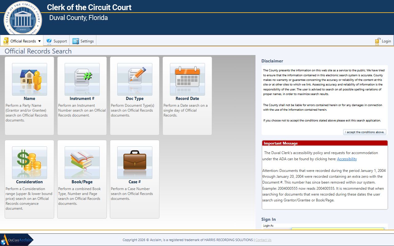 Duval County Official Records Search portal for public records