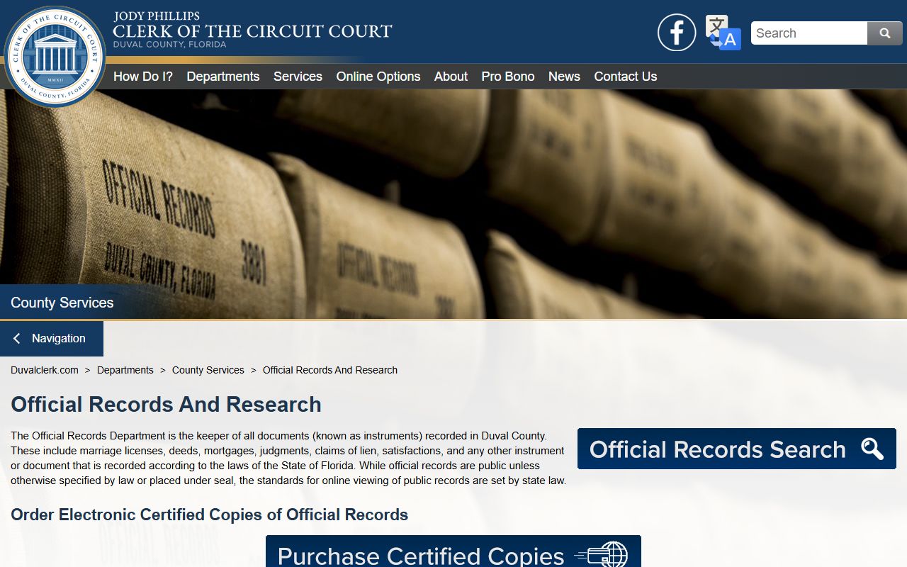 Duval County official records and research department with search options