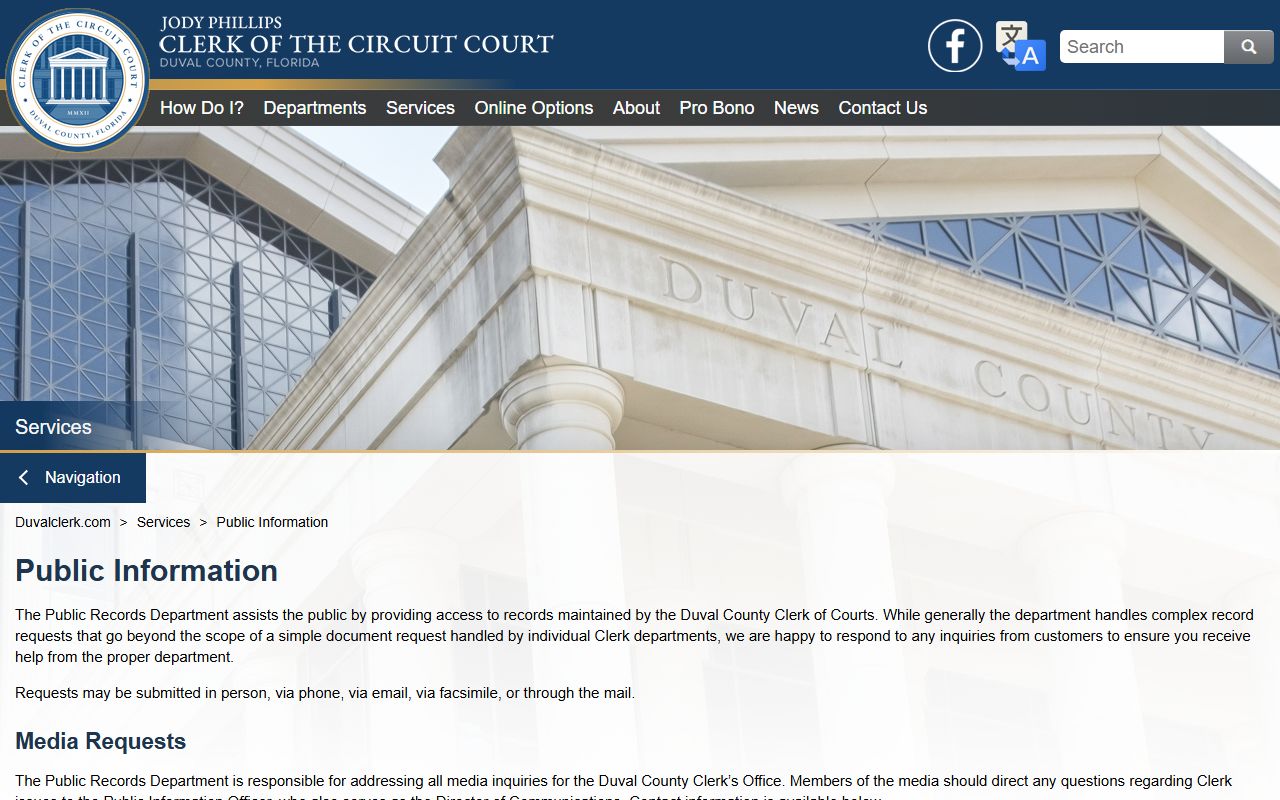 Duval County public information page for public records requests