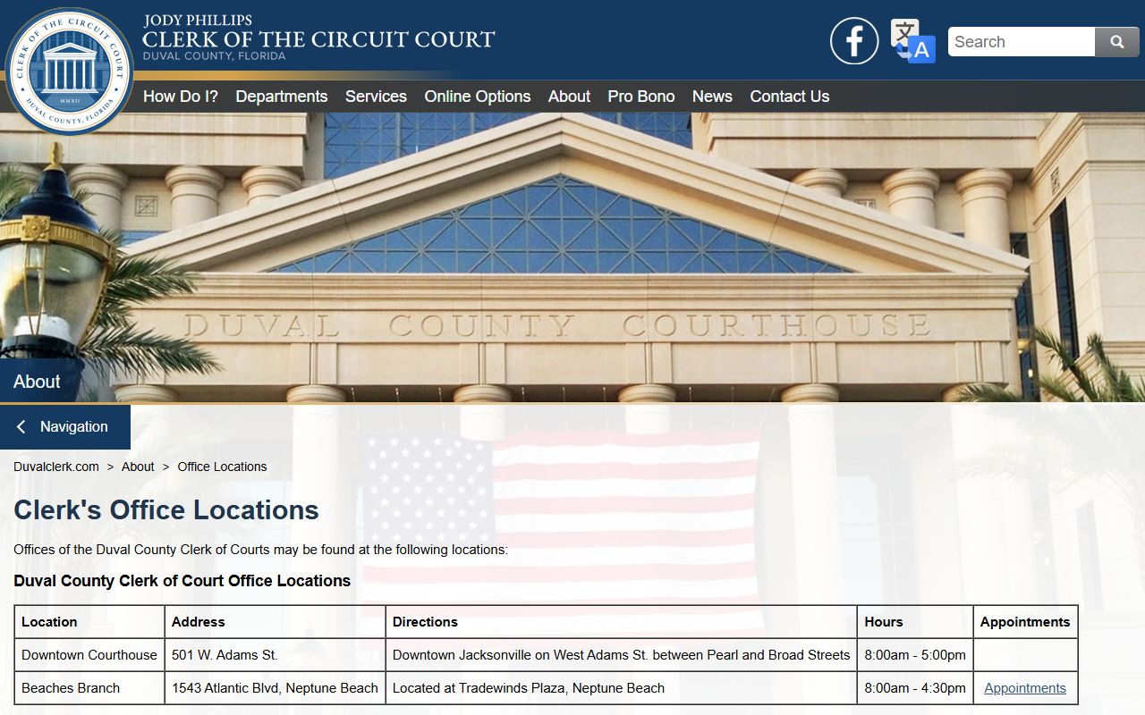 Duval County Clerk office locations and hours page