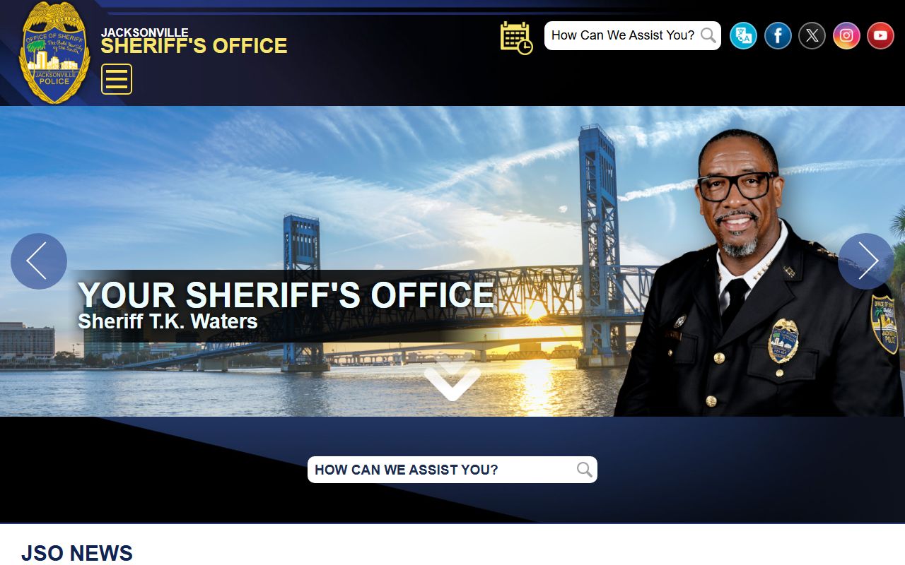 Duval County JSO homepage linking to inmate records and corrections services