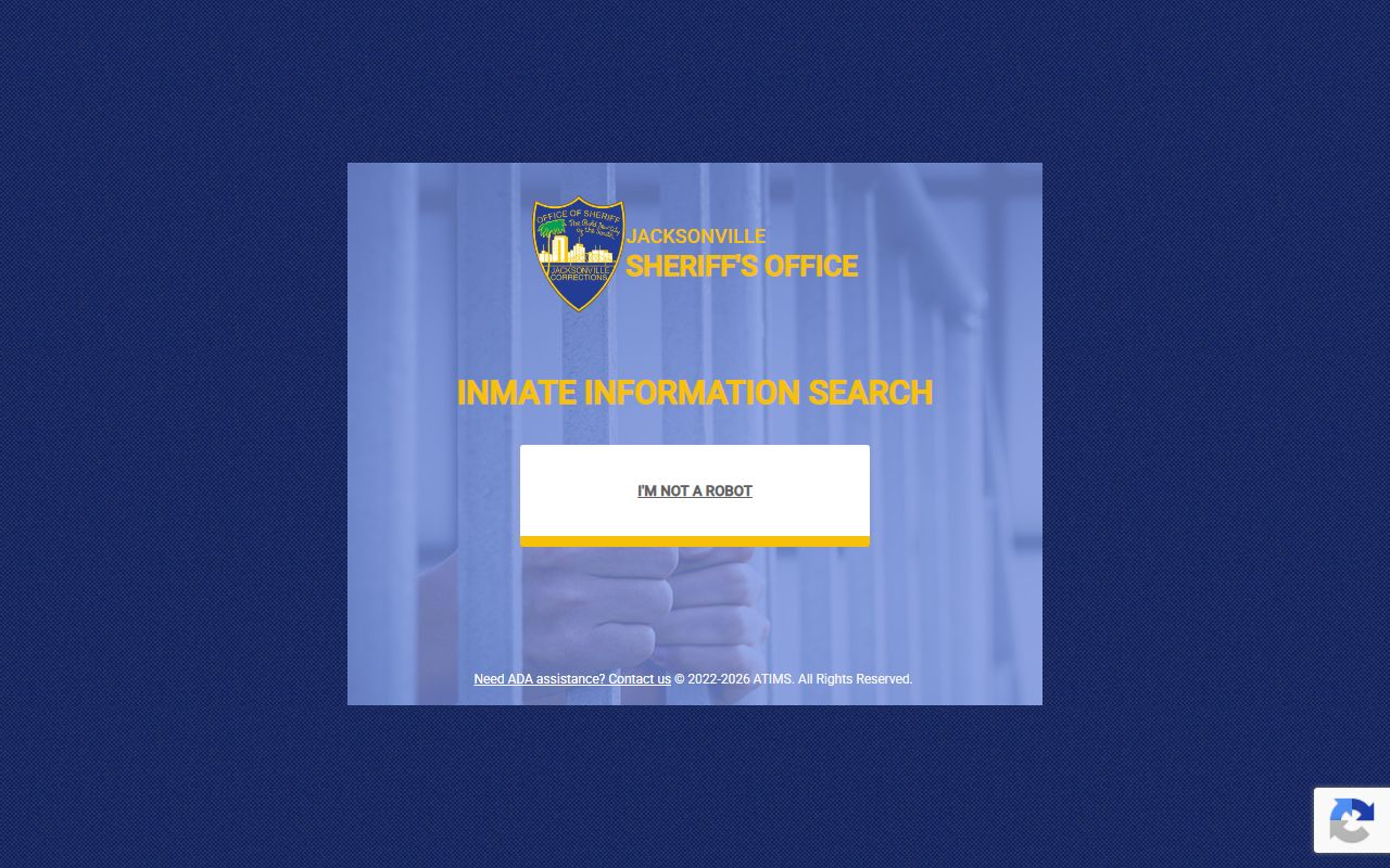 Duval County JSO inmate search portal showing inmate records lookup fields