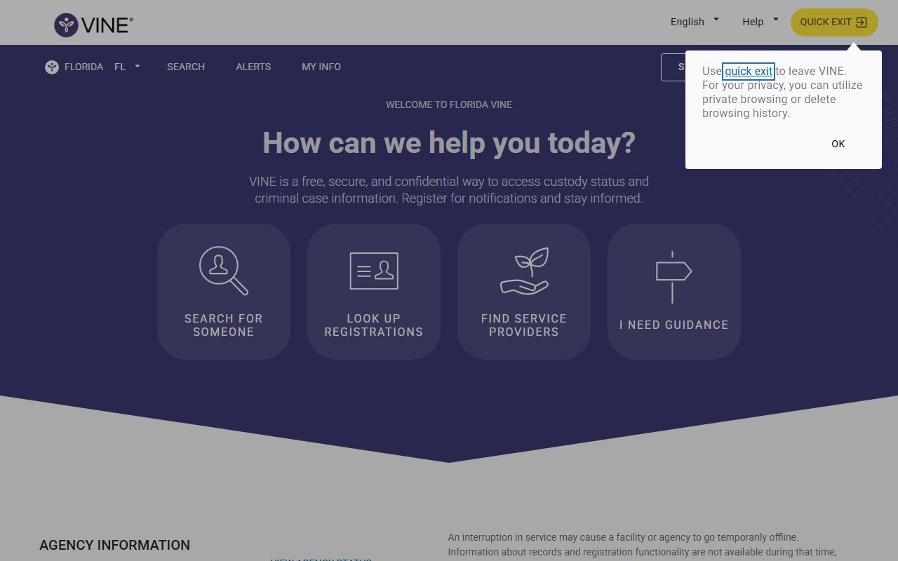 Florida VINELink portal for Duval County inmate release notifications