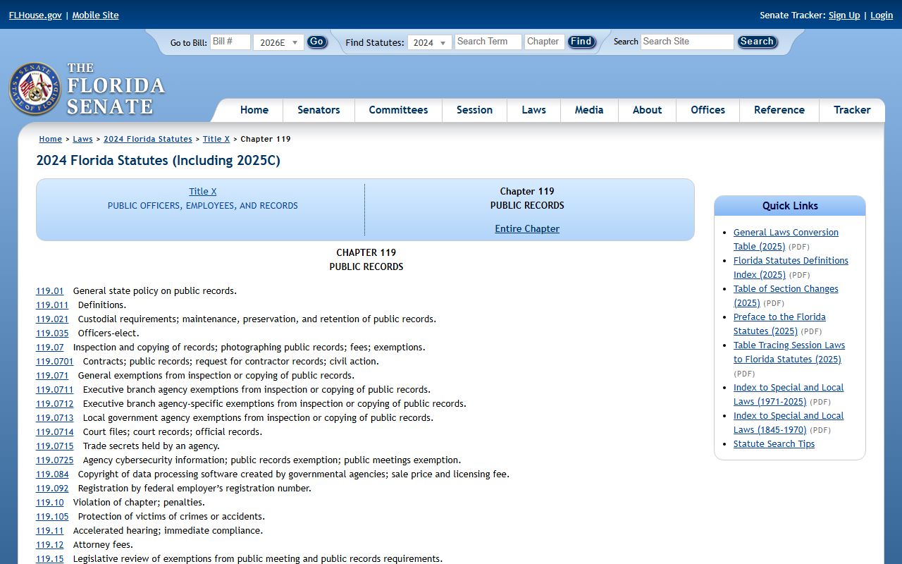 Florida Statutes Chapter 119 official public records chapter for Duval County